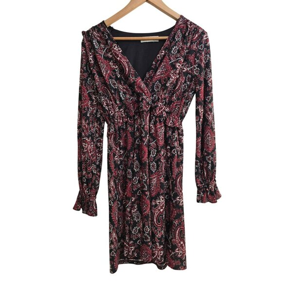 Michael Kors Dress Black Red Paisley Long Ruffled Bishop Sleeves Size XS - Picture 1 of 8